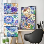 Malowanie po numerach - Mandala 7D - Kot biały w chabrach - miniaturka - grafika 1