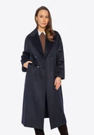 Płaszcze damskie - Klasyczny damski płaszcz z wełny granatowy - miniaturka - grafika 1