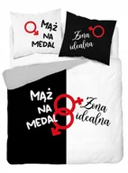 Pościel - POŚCIEL BAWEŁNIANA 200x220 MAŻ NA MEDAL ŻONA IDEALNA DLA PARY NA PREZENT - miniaturka - grafika 1