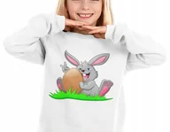 Bluzy męskie - BIAŁA BLUZA DRESOWA ŚWIĄTECZNA DLA DZIECKA NA ZAJĄCA WIELKANOC 5-6 Lat - miniaturka - grafika 1