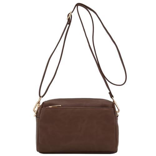 FashionPuzzle Mała torba crossbody z potrójnym zamkiem błyskawicznym, Ciemny szarobrązowy, One Size