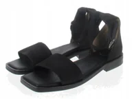 Sandały damskie - Cashott Sandały Czarne Płaskie Skórzane Damskie 38 Jno - miniaturka - grafika 1