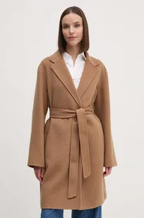 Tommy Hilfiger płaszcz wełniany kolor brązowy przejściowy oversize WW0WW43603 - Płaszcze damskie - miniaturka - grafika 1