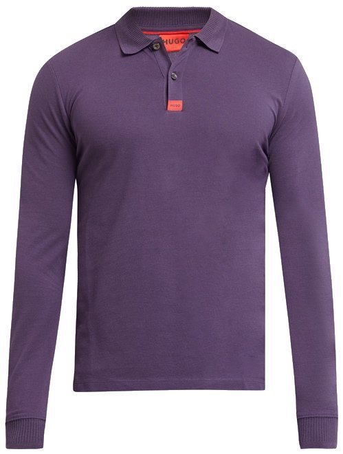 HUGO BOSS fioletowa koszulka polo z długim rękawem męski longsleeve r. S