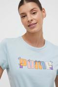 Koszulki sportowe damskie - Puma t-shirt bawełniany damski kolor niebieski - miniaturka - grafika 1