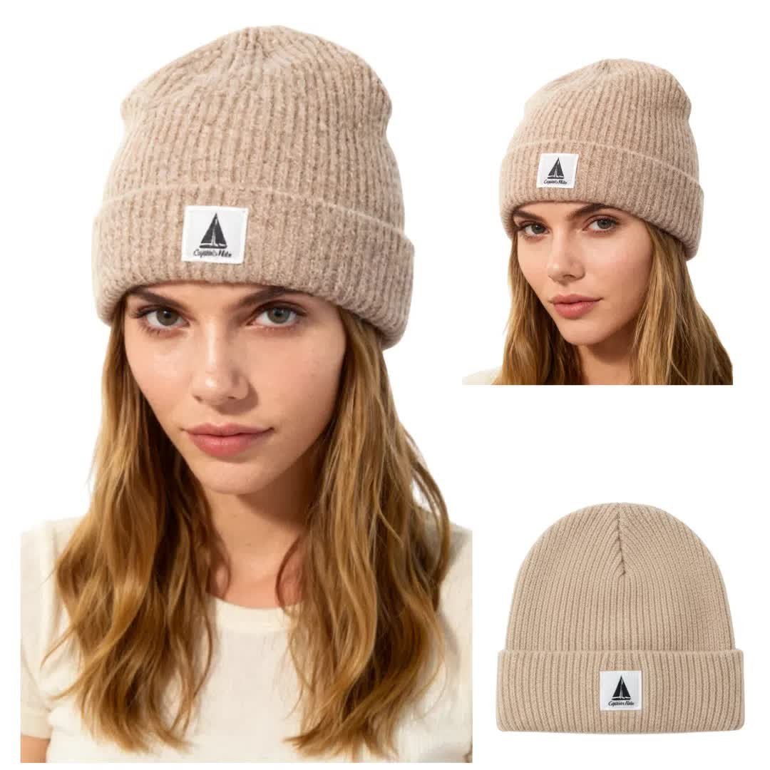 Ciepła czapka zimowa beżowa beanie dzianinowa Captain Mike