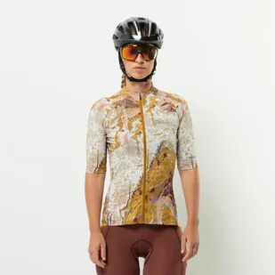 Damska koszulka rowerowa Jack Wolfskin GRAVEX PRINTED FZ S/S W STRATA salted caramel - XS - Koszulki i topy damskie - miniaturka - grafika 1