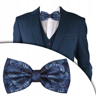 MUSZKA Męska GRANATOWA w Kwiaty Elegancka Mucha w Pudełku Pako Jeans - Krawaty i muchy męskie - miniaturka - grafika 1