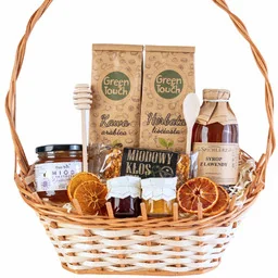 Kosz prezentowy zestaw koszyk na prezent herbata kawa miód syrop słodycze - Zestawy upominkowe - miniaturka - grafika 1