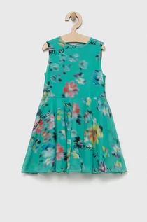 Sukienki i spódniczki dla dziewczynek - Desigual sukienka bawełniana dziecięca kolor turkusowy mini rozkloszowana - grafika 1