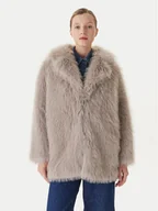 Płaszcze damskie - KAOS Futro RI1NT055 Szary Regular Fit - miniaturka - grafika 1