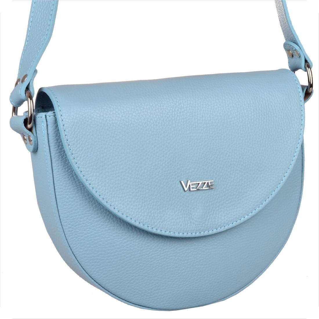 Włoska skórzana torebka damska listonoszka półokrągła baby blue VEZZE