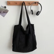 Torebki damskie - TEMU Sztruksowa torba zapinana na zamek, modna damska torba na ramię o dużej pojemności, codzienna torba na zakupy - miniaturka - grafika 1