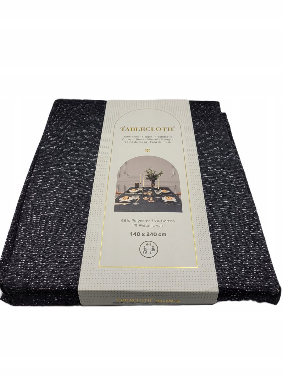 OBRUS ŚWIĄTECZNY 140x240cm CZARNY ZE SREBRNĄ NICIĄ