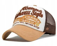 Czapki i chusty sportowe męskie - CZAPKA z daszkiem bejsbolówka sportowa z siatką haft BRĄZOWA - miniaturka - grafika 1