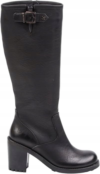 Chattawak Czarne Kozaki Oficerki na Słupku z Klamrą 37 J_a