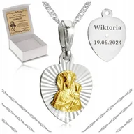 Biżuteria dla dzieci - SREBRNY ŁAŃCUSZEK SINGAPUR + MEDALIK 925 MATKA BOSKA CZĘSTOCHOWSKA + GRAWER - miniaturka - grafika 1