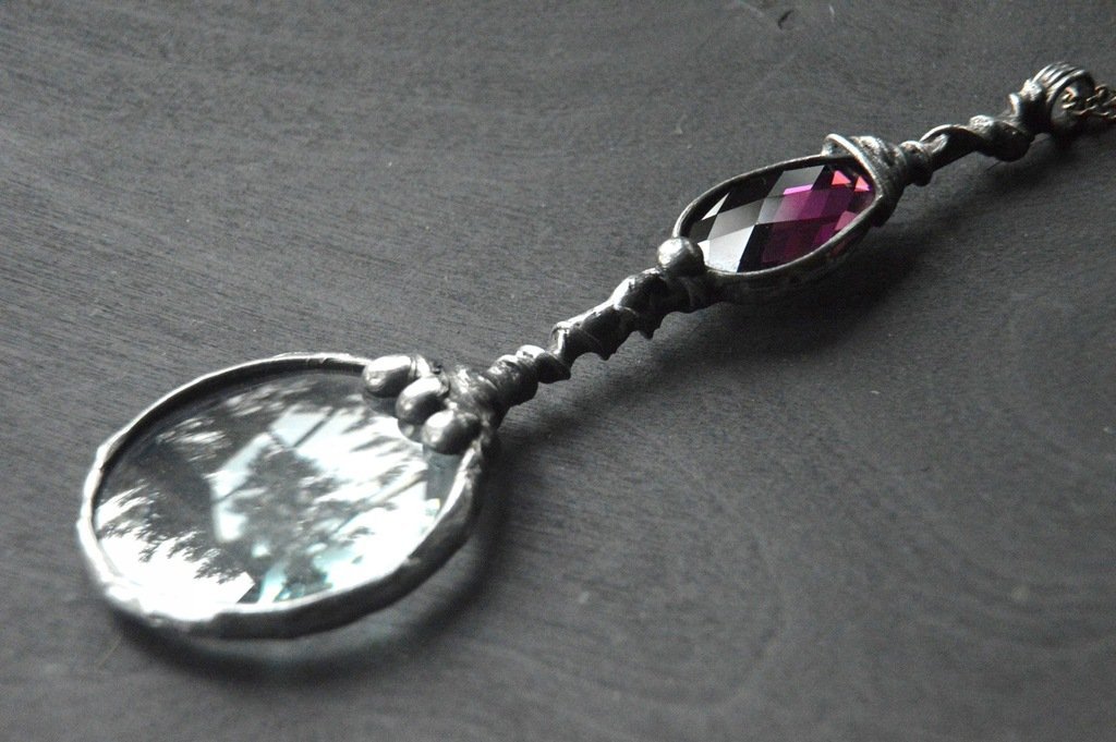 Ametystowa długa - wisior lupa na łańcuszku