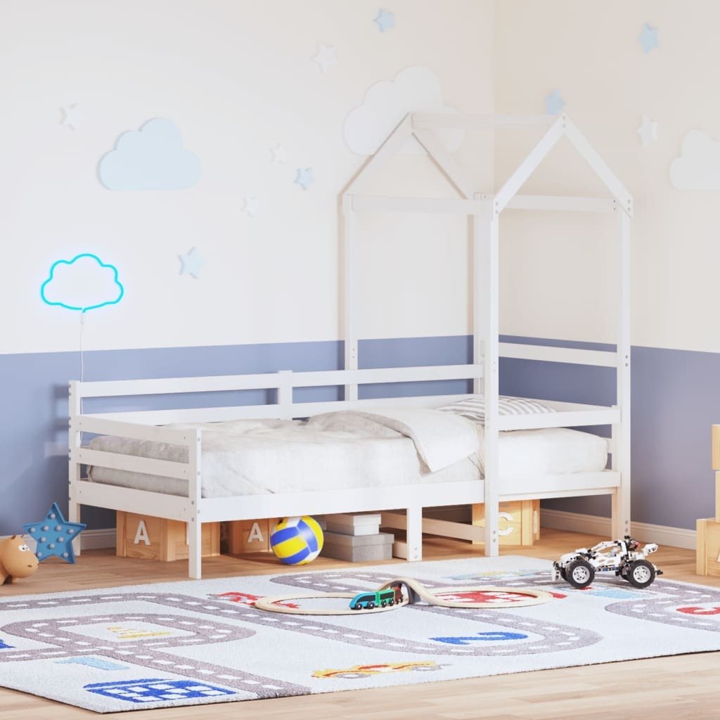 vidaXL vidaXL Łóżko dzienne z daszkiem, białe, 80x200 cm, lite drewno sosnowe
