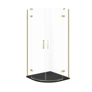 Kabina prysznicowa Cersanit Jota 80x80x195 półokrągła złoty transparentne z brodzikiem tako slim 4cm czarny mat S601-433 - Kabiny prysznicowe - miniaturka - grafika 1