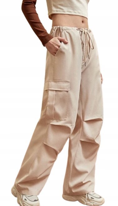 SHEIN SPODNIE DAMSKIE BOJÓWKI BEŻOWE CASUAL 34 V2W