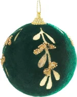 Bombki - Eurofirany Plastikowa bombka z ozdobnym wzorem 10 cm zielona+złota x4 - miniaturka - grafika 1