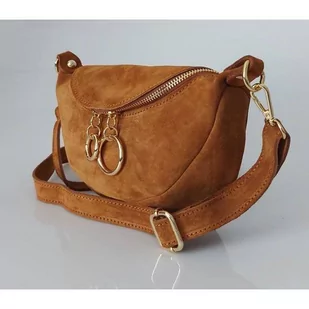 Włoska zamszowa listonoszka, nerka Vera Pelle złote okucia kółka Camel LN633C - Torebki damskie - miniaturka - grafika 1