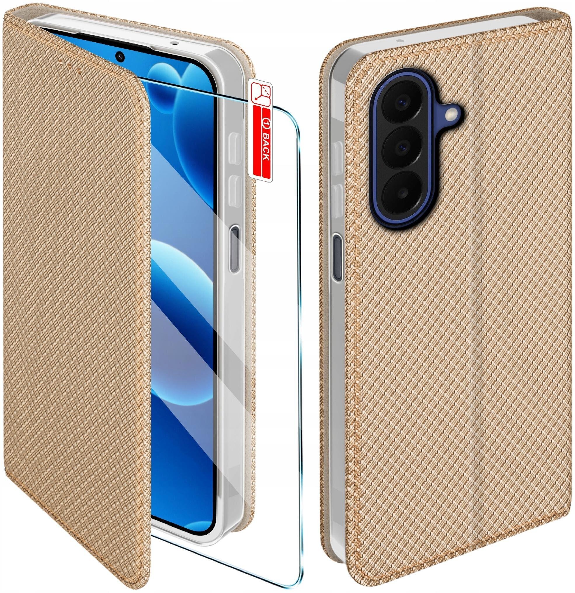 krainaGSM Etui Z Klapką Do Samsung A27 5G Zamykane Złote Futerał + Szkło 9H