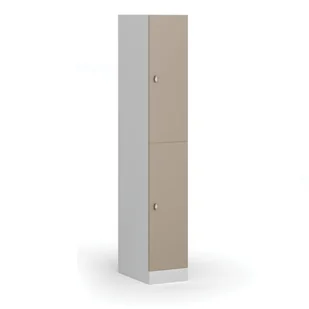 Szafka ubraniowa ze schowkami, 2 schowki, 1850 x 300 x 500 mm, zamek obrotowy, drzwi beżowe - Szafki biurowe - miniaturka - grafika 1