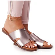 Klapki i japonki damskie - Skórzane Klapki Sergio Leone Sk 063 Srebrne srebrny - miniaturka - grafika 1