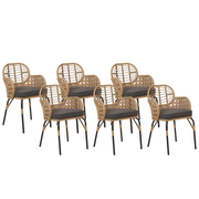 Fotele i krzesła ogrodowe - Zestaw 6 krzeseł z technorattanu z poduszkami naturalny PRATELLO - miniaturka - grafika 1