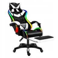 Fotele gamingowe - FOTEL LED z MASAŻEM pleców GAMINGOWY komputerowy OBROTOWY gracza +PODNÓŻEK! - miniaturka - grafika 1