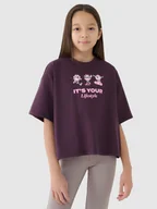 Koszulki i topy damskie - 4F Crop top oversize z nadrukiem dziewczęcy 4FJRSS25TTSHF2587-50S Fioletowy Roz. 158 - miniaturka - grafika 1