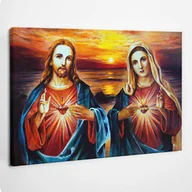 Ikony i obrazy sakralne - Serce Pana Jezusa i Maryi - obraz polycanvas, 60x40 - miniaturka - grafika 1