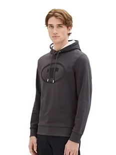 Męska bluza z kapturem TOM TAILOR z nadrukiem logo wykonana z bawełny, 10899-Szary asfalt, XL - Bluzy męskie - miniaturka - grafika 1