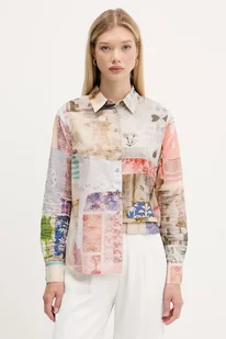 Desigual koszula bawełniana PHOTOPOST damska kolor beżowy regular z kołnierzykiem klasycznym 25WWCW18 - Koszule damskie - miniaturka - grafika 1