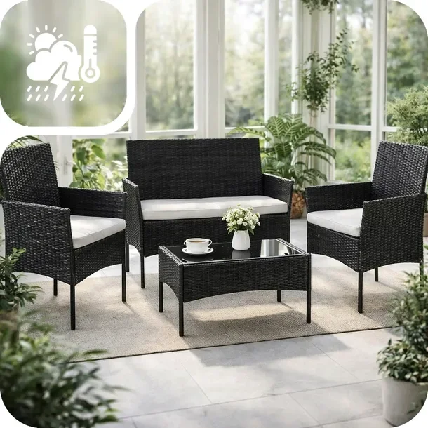 Meble Ogrodowe Zestaw Sofa Stolik Fotele Rattanowe Komplet Mebli Na 5 Osób
