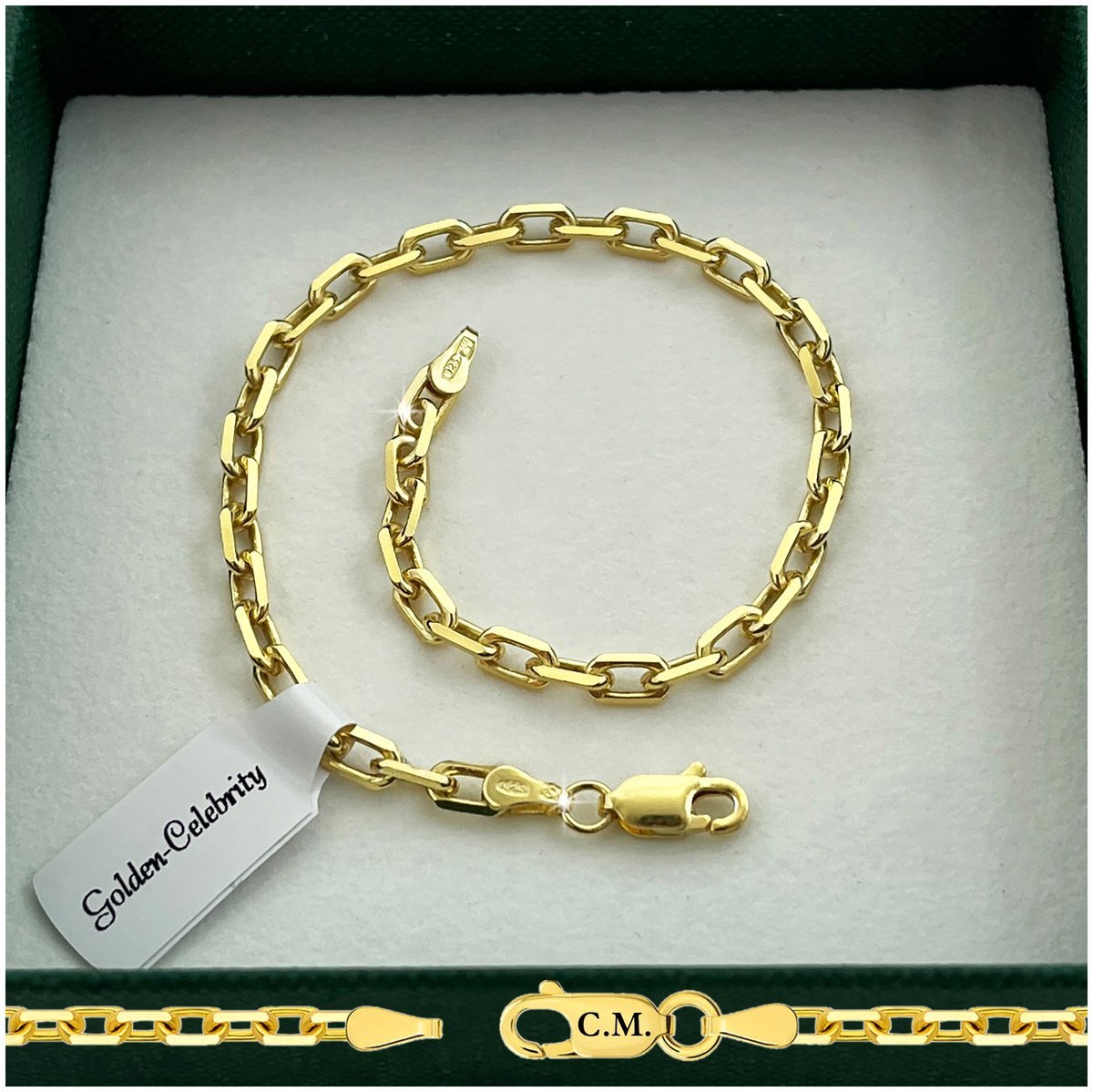 BRANSOLETKA ZŁOTA MĘSKA 925/585 SREBRO ANKIER 21cm/3,5mm GRUBA + GRAWER