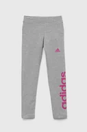Spodnie i spodenki dla dziewczynek - adidas legginsy dziecięce kolor szary z nadrukiem - miniaturka - grafika 1