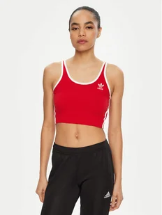 adidas Top adicolor 3-Stripes JD4615 Czerwony Slim Fit - Koszulki i topy damskie - miniaturka - grafika 1