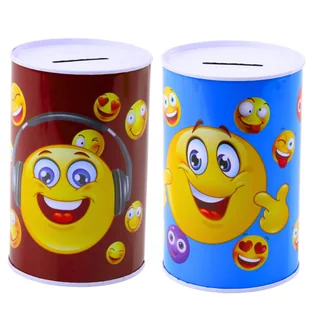 Skarbonka Metalowa Emotki Niebieska Brązowa 13 x 8cm LEAN TOYS - Zabawki kreatywne - miniaturka - grafika 1