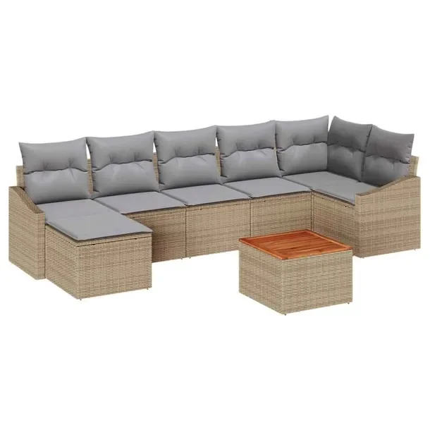 Zestaw Sof 8-Częściowy z PE Rattan, Beżowy