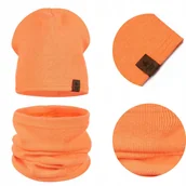 Czapki damskie - KOMPLET DZIECIĘCY BAWEŁNIANY CZAPKA KOMIN NA JESIEŃ ZIMĘ POMARAŃCZOWY 40-46 - miniaturka - grafika 1