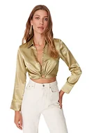 Koszule damskie - TRENDYOL Damska koszula damska o regularnym kroju, zielony, 36 - miniaturka - grafika 1