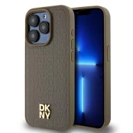 Etui i futerały do telefonów - Etui DKNY Leather Pattern Metal Logo MagSafe na iPhone 14 Pro Max - brązowe - miniaturka - grafika 1