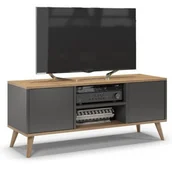 Szafki RTV - Szafka rtv, skandynawski styl, SKAND, 120x40x50 cm, dąb, grafit, mat - miniaturka - grafika 1