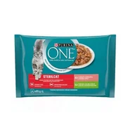 Mokra karma dla kotów - Purina karma dla kotów ONE Sterilcat mini filety z indykiem łososiem i zieloną fasolą z marchewką w sosie 12x 4x85 g - miniaturka - grafika 1