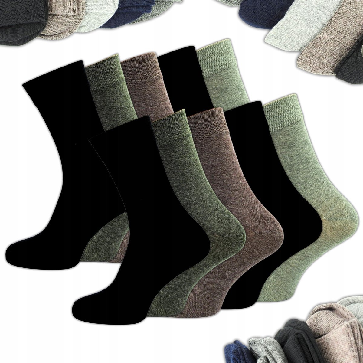 SKARPETY MĘSKIE BAMBUSOWE 85% DŁUGIE 10 PAR CIEMNE SKARPETKI ZESTAW 44-46