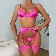 Komplety bielizny - Jedwabny zestaw bielizny - Różowy L - miniaturka - grafika 1