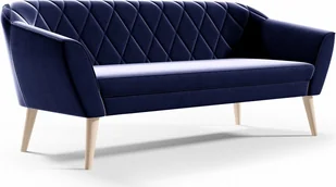 BETTSO Wygodna tapicerowana sofa 3-osobowa w stylu skandynawskim na drewnianych nogach z eleganckimi przeszyciami VIVA 3 Niebieska Granatowa - Sofy i kanapy - miniaturka - grafika 1